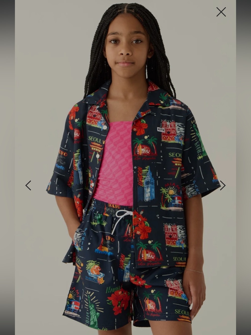 Kith Kids Navy Travel-Print Shorts with Multicolor Motifs